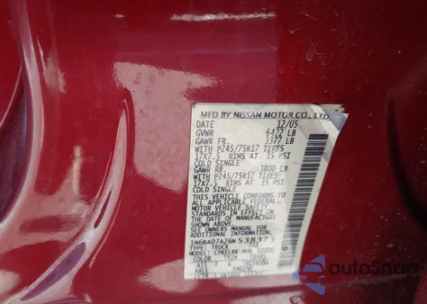 2006 Nissan Titan Xe from USA, damaged, VIN 1N6BA07A26N538373